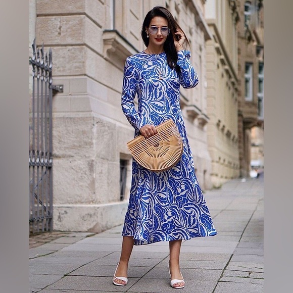 Zara Long Printed Dress - Satin Maxi Dress - Picture 15 of 15